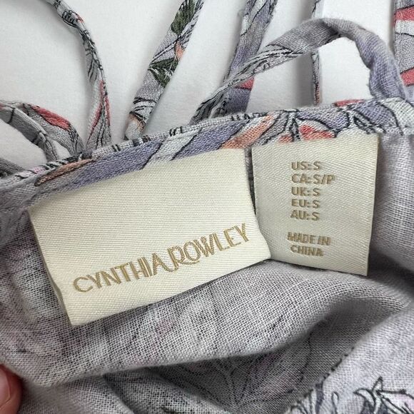 Cynthia Rowley Women's Purple Floral Linen Blend Handkerchief Hem Midi Dress S - Picture 13 of 16